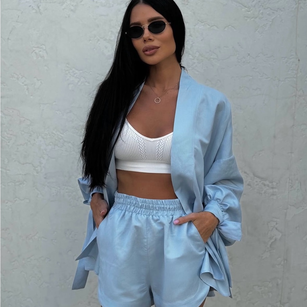 Light Blue Women's Jacket & Shorts Set
